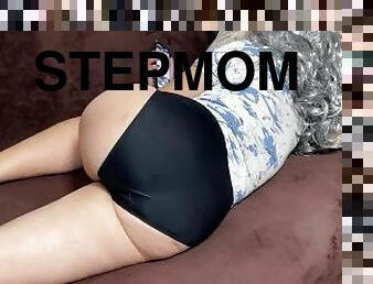 Stepmom in homemade panties was lying on the couch and waited for her stepson to fuck her in the ass
