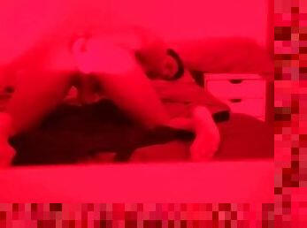 18 masturbating in my bed enjoying a huge dildo anal destruction