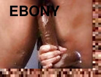 Horny Ebony slams pussy on dildo cowgirl til she squirt all over chair