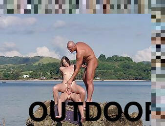 Katy Caro In Looks Hot Kneeling Between Two Guys Giving Th