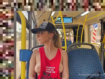 Topless In Public Bus - Anastasia Ocean And Emerald Ocean