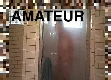 Old *** sitter viigorously rubbing clit and asshole in shower