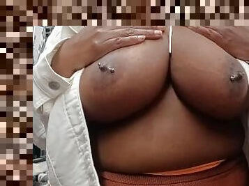 Ebony slut Brittani Houston caught flashing big titties by Walmart employee