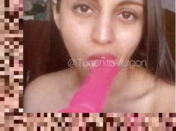 Beautiful Latina Sucking a Dildo