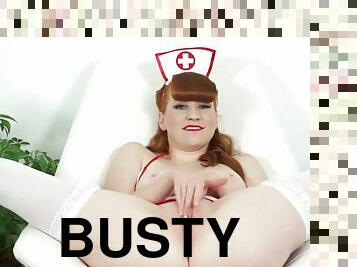 Nurse Masturbating - Busty Pale Redhead Stockings Heels Nylon Dildo Riding Toy With Lucy O'hara