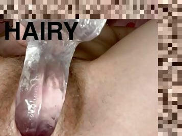 Hairy Bush Gets Fucked Hard By 6 Inch Dildo