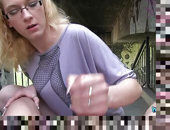 Stranger Offers Nerdy Blonde A Modeling Job If She Fucks Him Outdoors 2