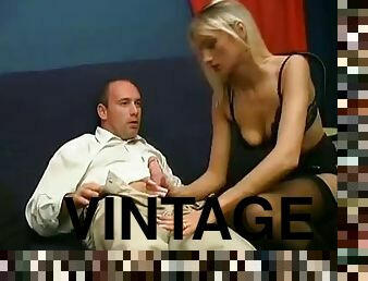 Great vintage scene with blonde lingerie slut