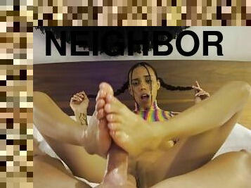 Tiny Latina Violeta Grey Gives Her Neighbor an Oily Footjob