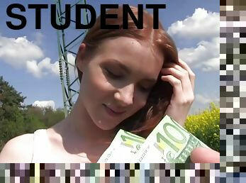 Very shy redhead student fucked on a hill