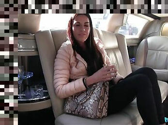 Young babe Eveline Dellai does things for cash in limo