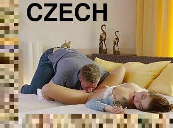 Cute Czech brunette Amy Red engaged in creampie romance