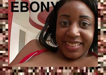 Ebony slut with big boobs fucks white cock in many poses