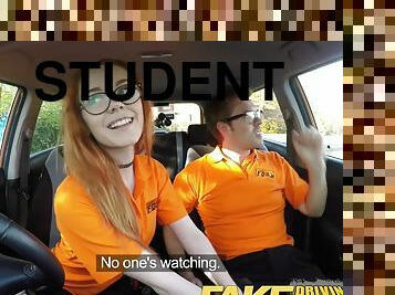 Young hot redhead fucking her driving school instructor in car