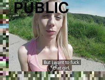 Public Agent Freaky blonde called Nesty demands sex outside