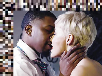 Raunchy Buxom MILF Kisses Her Younger Black Lover!