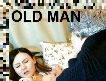 Old man and a sexy Japanese teen make a homemade sex tape.
