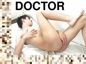 Real Latino twink in doctors uniform fingers his ass in the infirmary