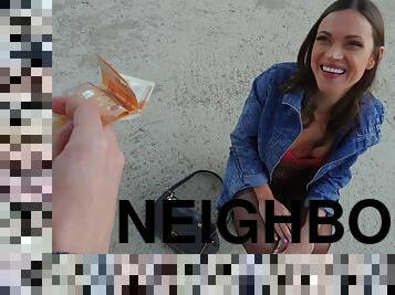 Sex-hungry neighbors meet for a friendly fuck outdoors