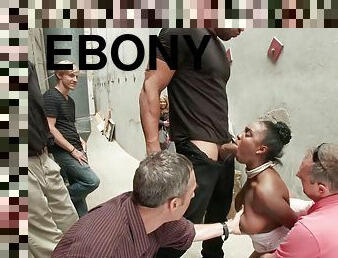 Large-Bosomed blindfolded ebony public got laid