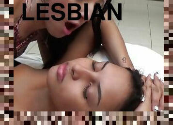 Brazilian lesbian licking and face kissing