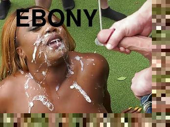 Ebony Bitch Loves Spunk - Bukkake Outdoor Scene
