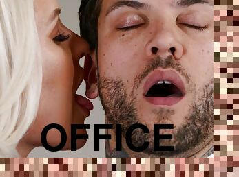 Sex games in office lead to doggy fuck on leather couch