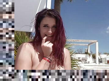 GERMAN SCOUT - Redhead Teenager Cheating BF with Pound on Pool at Holiday Pickup - Public