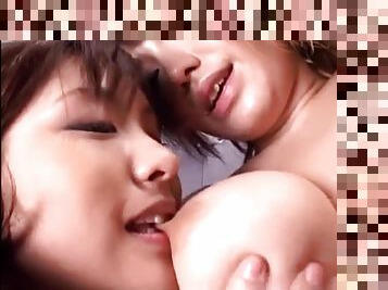 Asian Japanese Lesbians Sucking and Biting on Big Natural Boobs - compilation