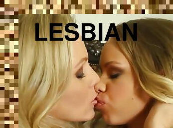 SEXY lesbian blondes Britney Young and Julia Ann kissing, petting and enjoying oral sex