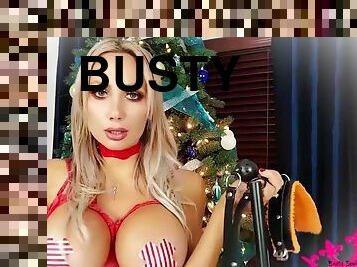 Fake tits in Christmas solo porn - blonde in lingerie on webcam