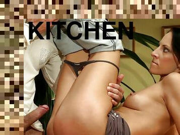Sexy babe enjoys being drilled doggystyle in the kitchen
