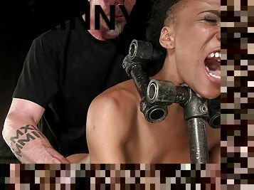 Skinny ebony tormented in grueling bondage