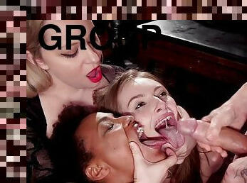 Interracial facial cumshot at making out group party