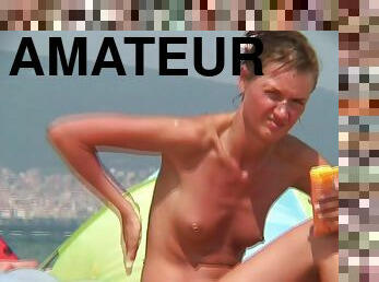 nudista, punci, amatőr, kamera, tengerpart, leselkedés, kukkolás, európai, euro, vagina