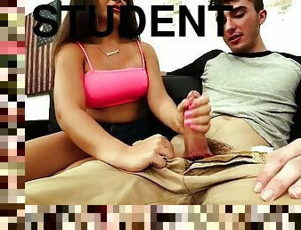Kiki Clout gives this student the handjob of a lifetime