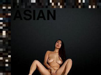 asiatisk, store-patter, onani, milf, strippende, undertøj, naturlig, storbarmet, patter, solo