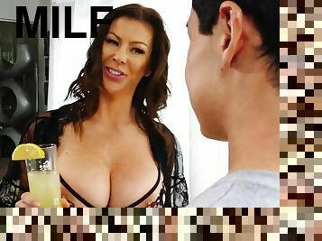 Pornographic actress Alexis Fawx - Milf with Big fake tits gets cum load from younger dude