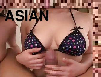 Swapping four asian girlfriends on a thick cock