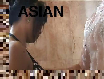 Asian chick gives the best handjob