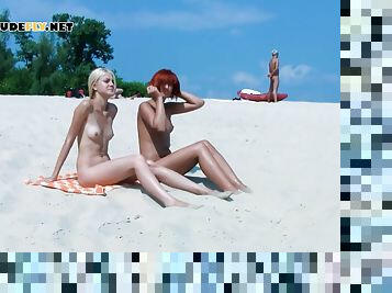 Nudist Teens With Slim Body Is Enjoying The Sun On The Rocky Beach