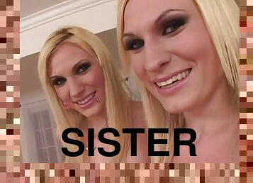 blond, søster, suttende, tvillinger