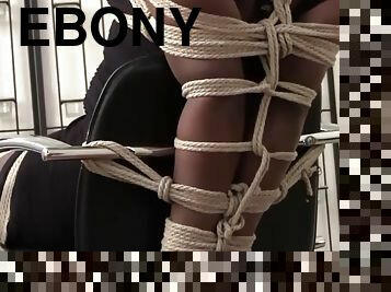 Ebony bound ballgagged and chairtied