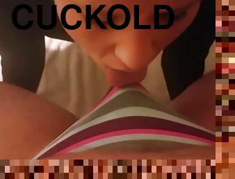 Cuckoldress wife and small penis cuckold wearing her panties