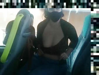 (RISKY PUBLIC) HORNY NEIGHBORS DO DIRTY ON THE BUS BLOWJOB AND TITS ALL OUTDOORS