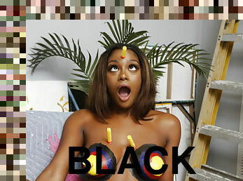 Teen black vixen Evi Rei in an interracial alluring sex clip