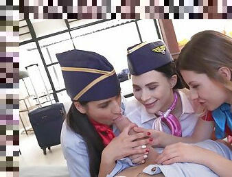 Sex-addicted Air Hostesses share massive pecker