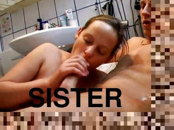 Real brother and sister bathroom blowjob