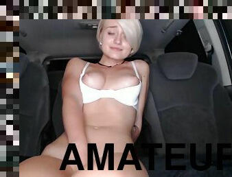 Sexy Short-haired Blonde Has Fun With A Dildo In The Car - Blonde