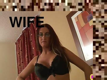 CFNM wife in lingerie sucks and jerks hubbys cock in hotel room